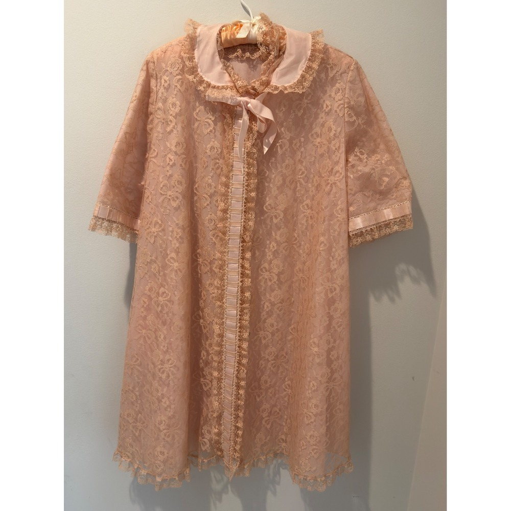 Vintage 1960s Odette Barsa Best & Co Pink Lace Lingerie Robe